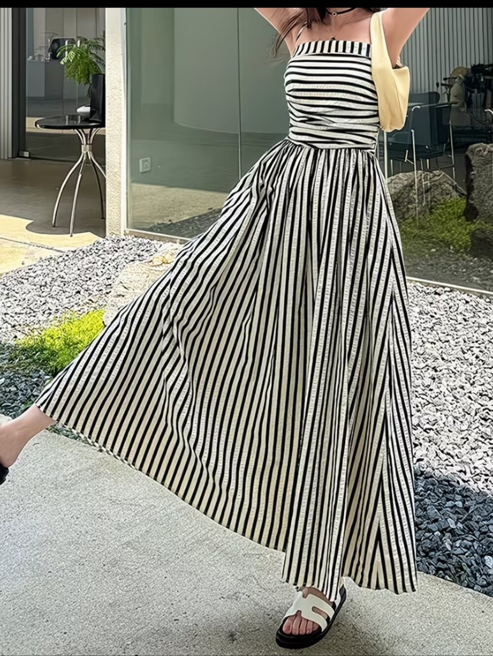 Source Unknown Black and White Striped Maxi Dress